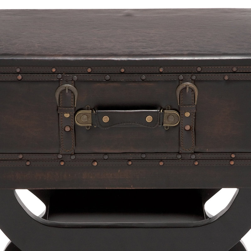 Vintage Black Faux Leather End Table with Single Drawer
