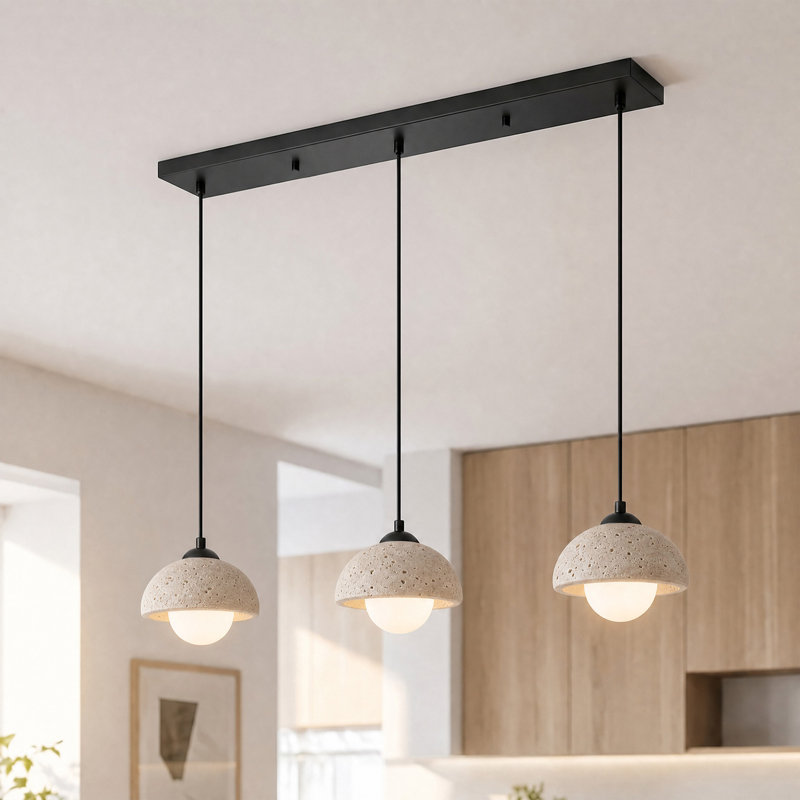 Bangor 28-inch 3-light Kitchen Island Pendant Light Yellow Travertine, 3 Lights, Dome