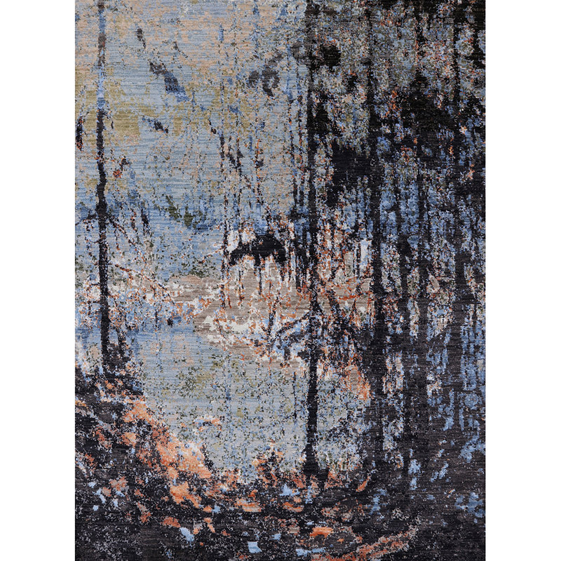 Tapis noir / gris à motif abstrait Braman, Rond 4 pi