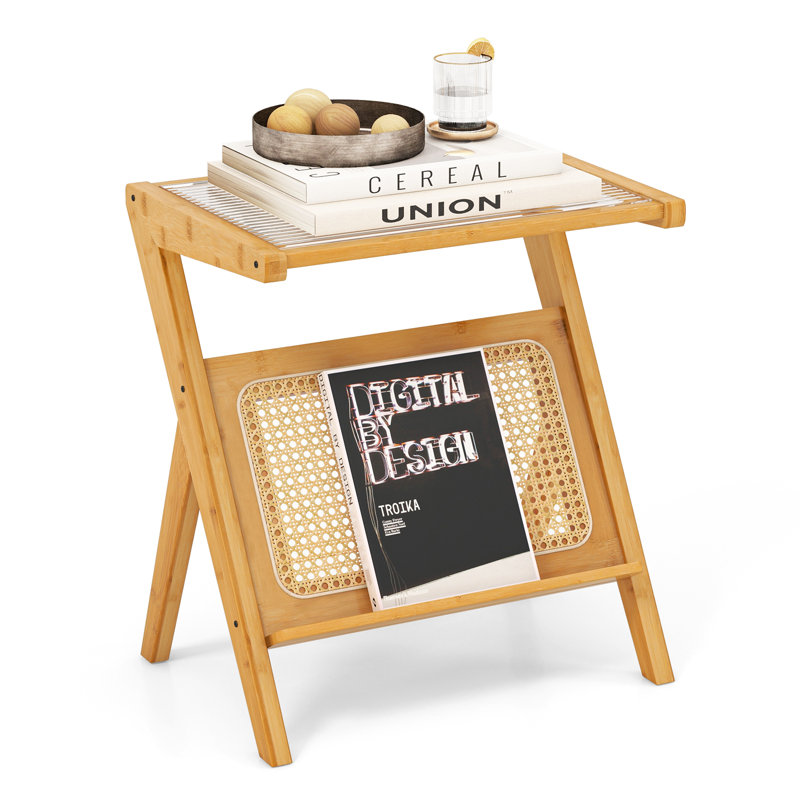 Alectra Tray Top Abstract End Table, Natural Wood