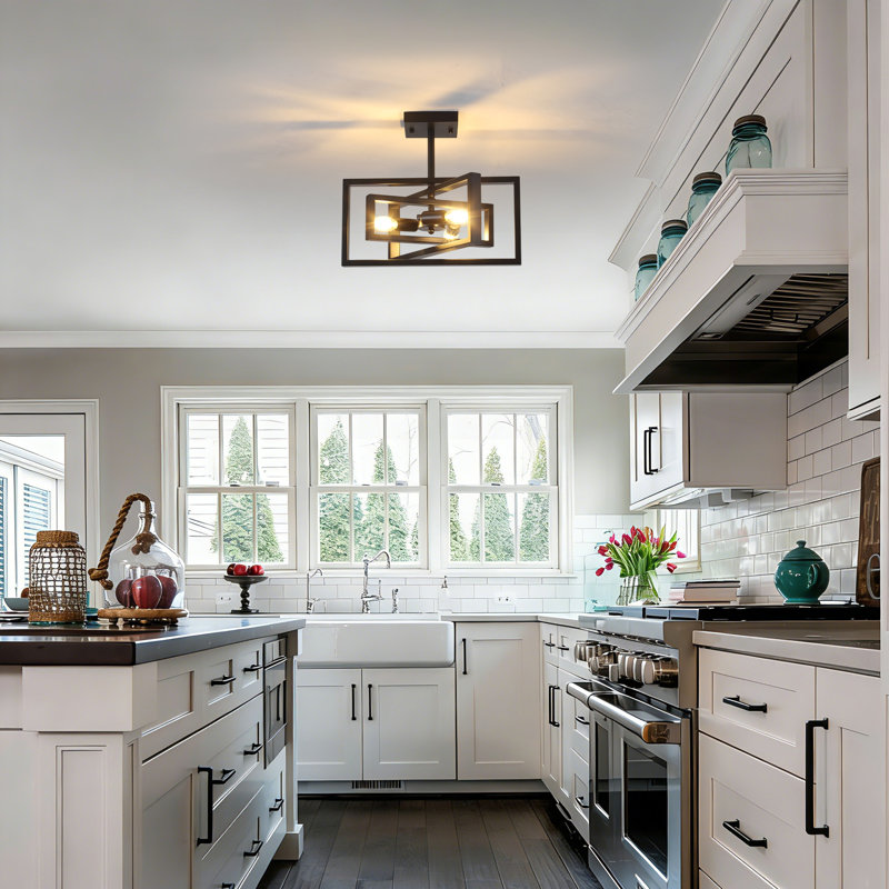 3-Light 15.8" Industrial Square Semi Flush Mount