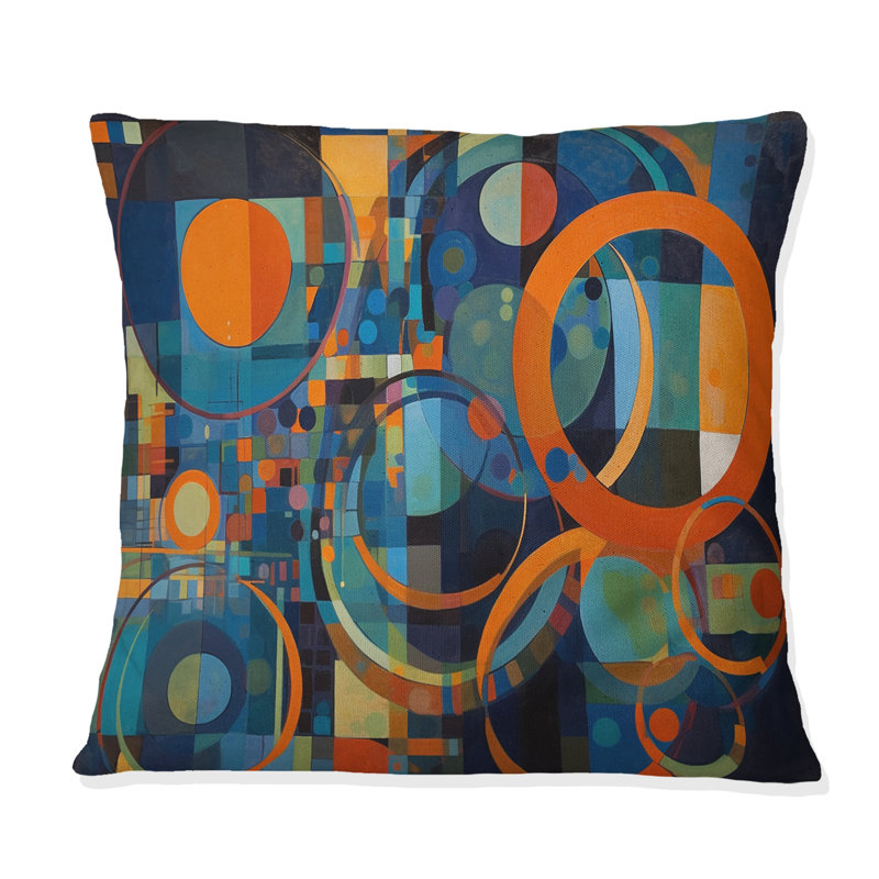 Orange Blue Geometry Unleashed II - Abstract Shapes Printed Throw Pillow, Square 16"