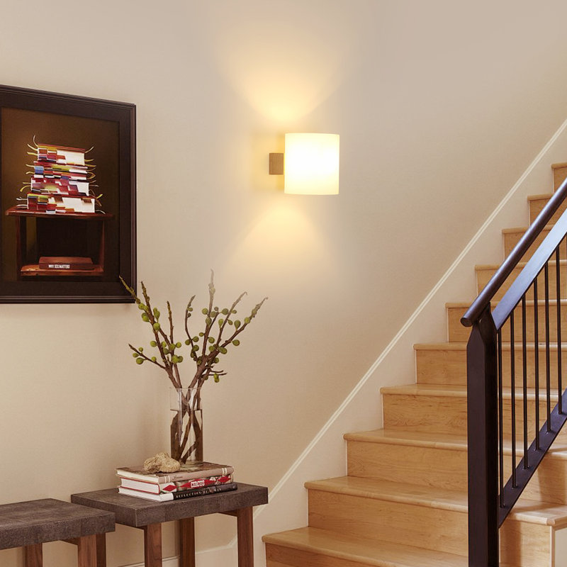 Wooden Base Glass Cylinder Flush Mounted Sconce, Light Brown