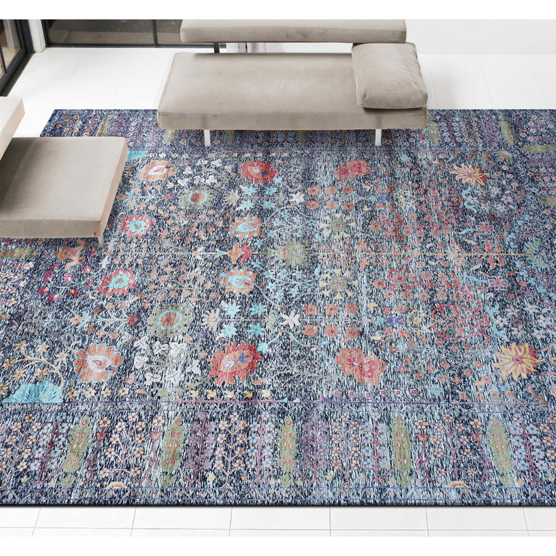 Hand Knotted Oriental Area Rug in Black/Green/Orange/Blue, Rectangle 9' x 12'