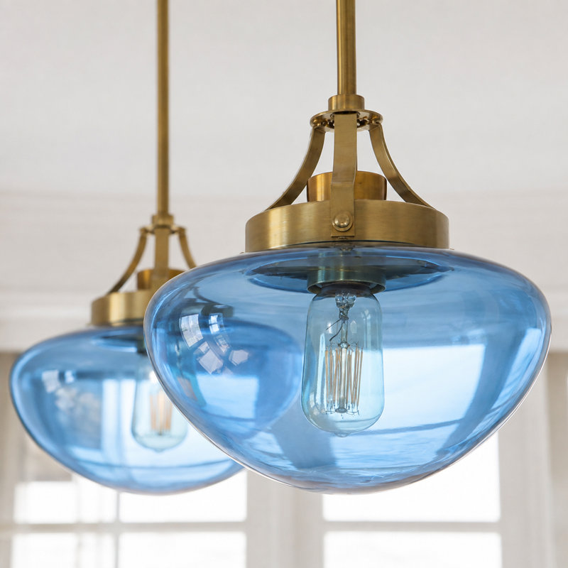 Luminaire suspendu pour îlot de cuisine 1 lumière à intensité variable en verre bleu moderne à hauteur réglable (ensemble de 2)