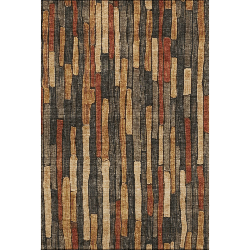Premium Machine Washable Kumbhar AMF1301 Stripes Rug, Rectangle 3' x 5'