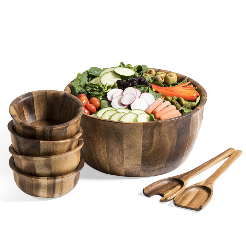 Ensemble de 7 bols à salade en bois d'acacia, H 6 po x l 13 po x P 13 po