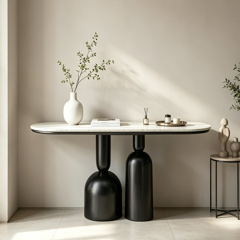 Console de style italien de luxe, H 33,5 po x l 39,4 po x P 13,8 po, Blanc/Noir, Noir