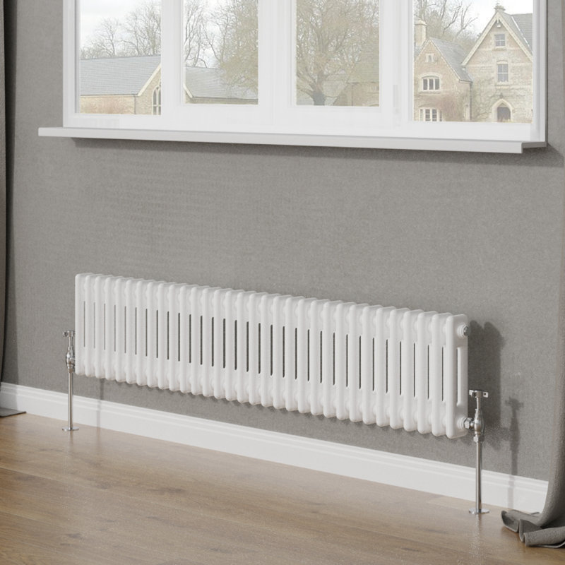 Tryphosa Traditional 2 Column Horizontal Designer Radiator, White, 30cm H x 146cm W