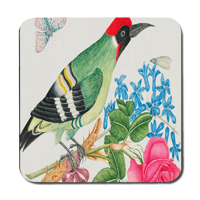 Hummingbird Floral Placemat And Coaster Set With Green Bird Design
