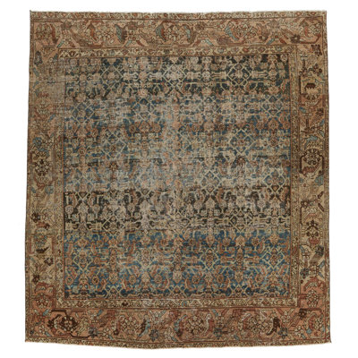 7x7 Navy and Rust Anatolian Tribal Rug