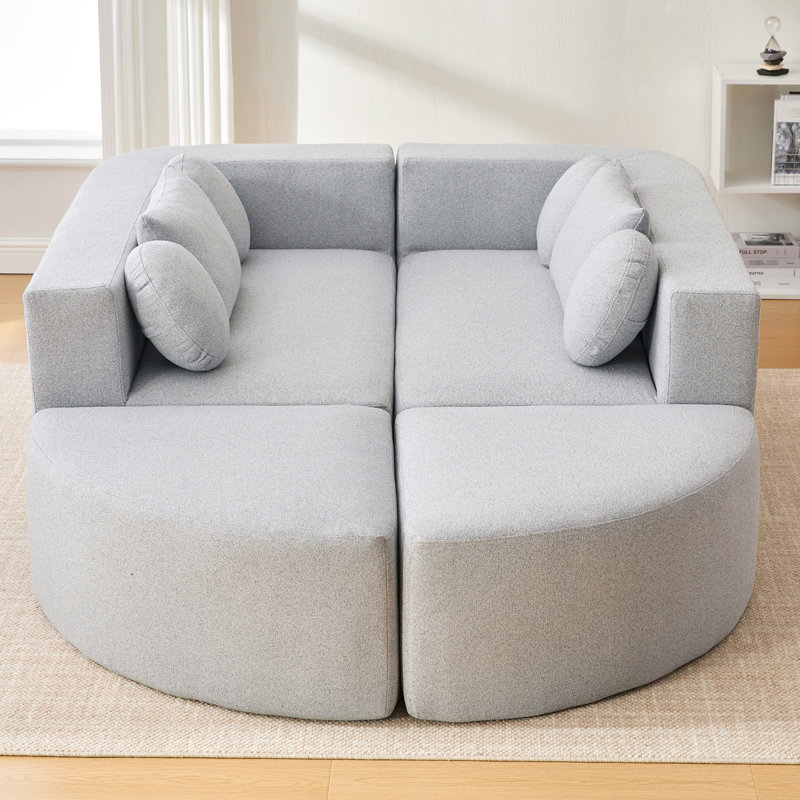 114,9 po - Canapé modulaire combiné désossé avec sièges profonds et relaxants, structure, revêtement bouclé pour le salon, 6 sièges, modules d'extrémité courbés modulaires, grand