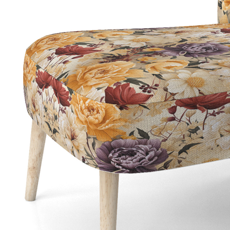 Chaise d'appoint rembourrée beige et mauve composition de fleurs Cottage II