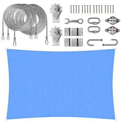 Colourtree Waterproof 7' x 12' Sun Shade Sail With Installation Winch Kit