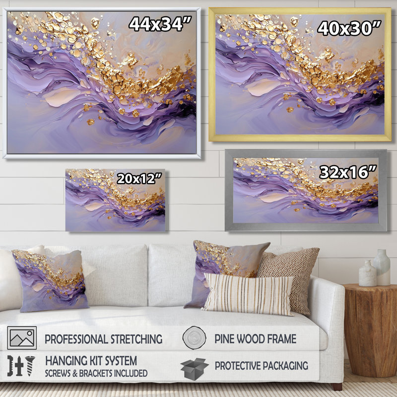 «Gold and Mauve Geode Stones River I», reproduction d'art sur toile, H 24 po x l 32 po, Doré