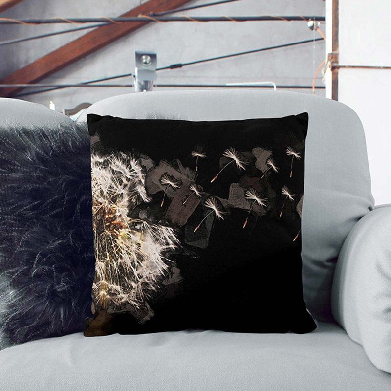 Dandelion Seeds In Flight In Abstract Square Throw Cushion, Stone, 55cm H x 55cm W x 20cm D