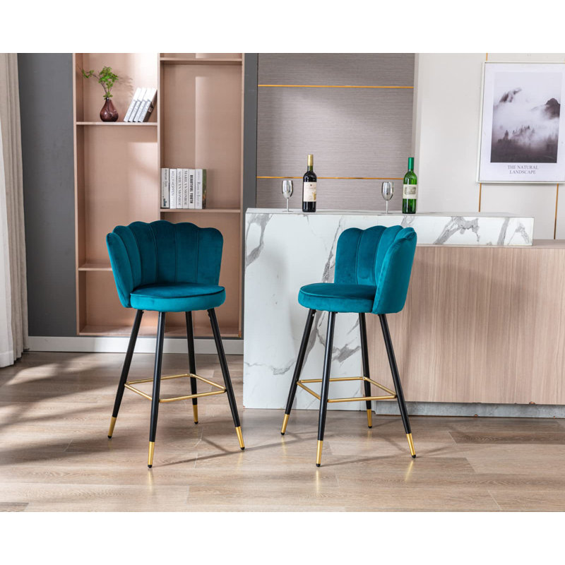 Bowdoin Upholstered Counter Stool with Metal Frame, Green