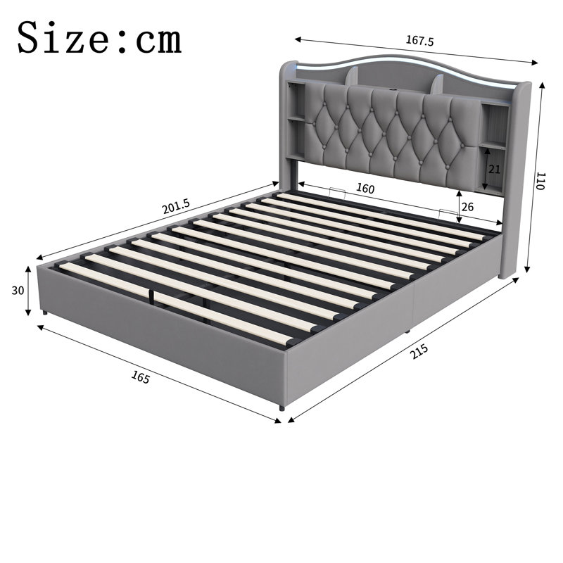Solid Wood Ottoman Storage Bed, Grey, European Kingsize (160 x 200 cm)