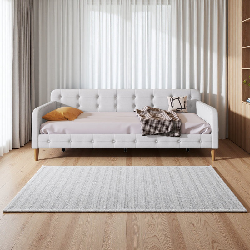 Lit de jour rembourré avec 4 pieds de soutien, Beige, Lit simple
