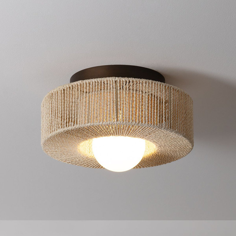 Bronze Leaf Globe Indoor/Outdoor Flush Mount Light with Abaca Shade