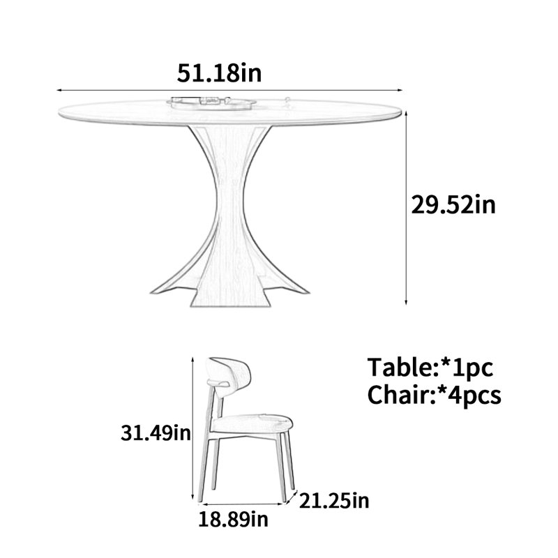 Solid Wood Round Dining Table, 29.52" H x 51.18" L x 51.18" W