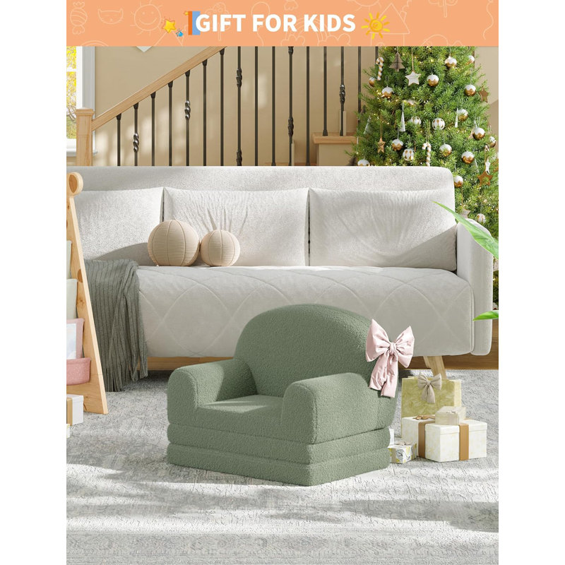 Canapé 2 en 1 pliable pour enfants avec poche, conception douillette et moelleuse, Vert