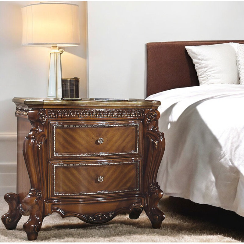 2 Drawer Transitional Style Nightstand, Honey Oak/Honey Oak