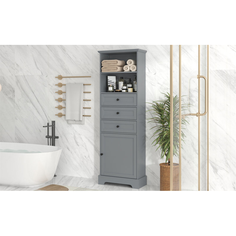 Grande armoire de rangement avec 3 tiroirs et tablettes réglables pour salle de bain, bureau, bureau et intérieur, panneau de fibres à densité moyenne avec finition peinte