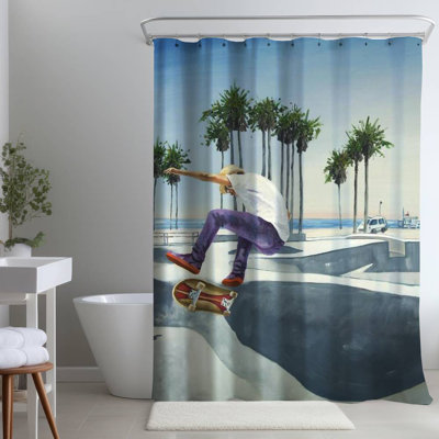 Blue Bedroom – Skate Park California – Polyester Shower Curtain, Dye Sublimation Print, 71" W × 74" L