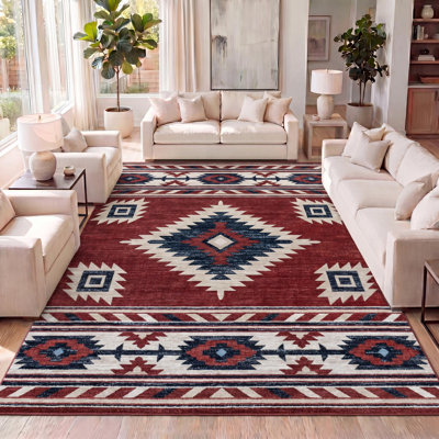Tapis rouge / bleu marine / crème Herdis Medallion Southwestern