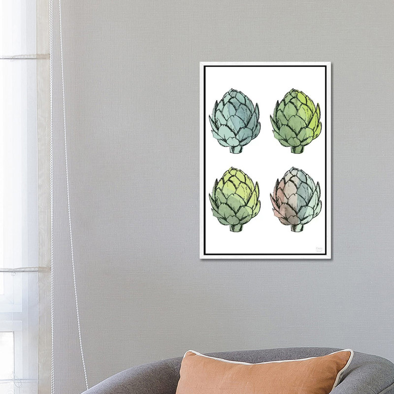 Four Artichokes - Print on Canvas, White Floater Framed, 66.04cm H x 45.72cm W x 3.81cm D