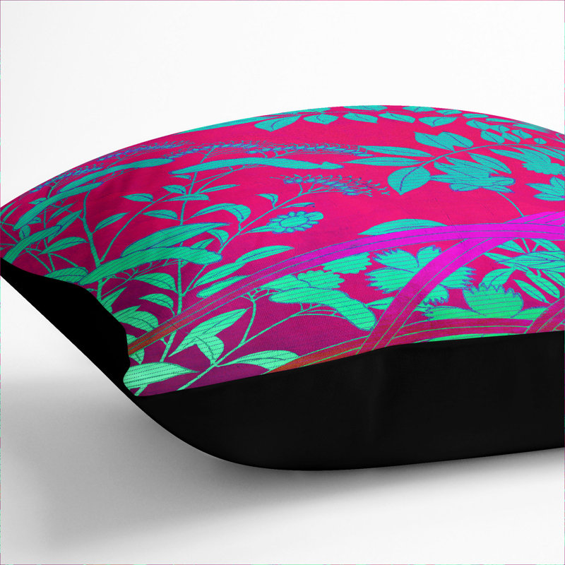 Floral Mural Maroon Square Throw Cushion, Black, 40cm H x 40cm W x 15cm D