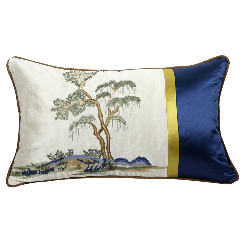 Housse de coussin carré en soie, Rectangulaire, Ivoire / bleu, H 12 po x l 20 po