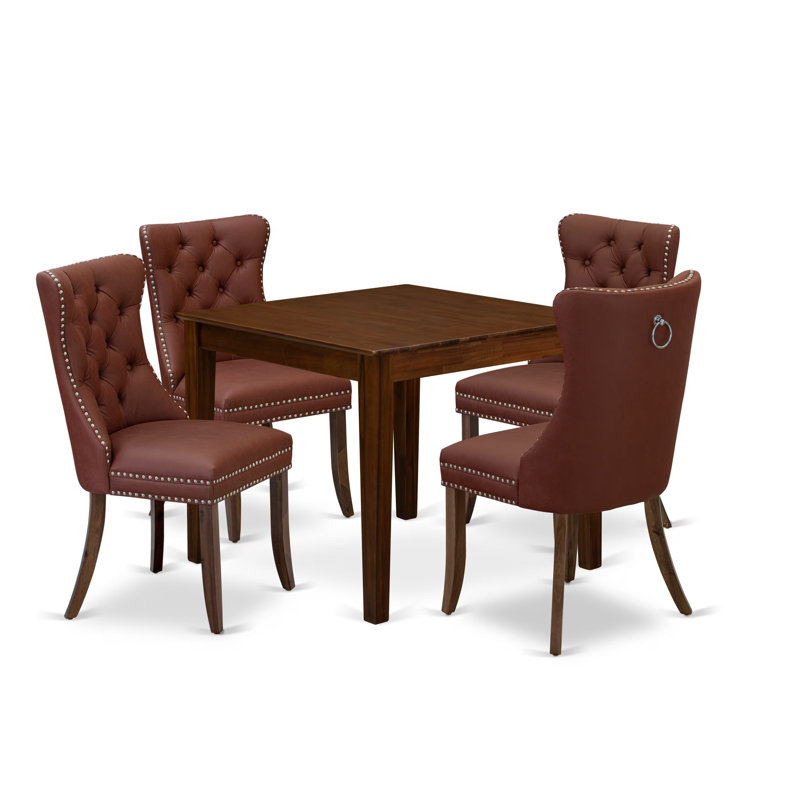 Ensemble de salle à manger 5 pièces composé d'une table de cuisine carrée et de 4 chaises rembourrées, noyer antique, Brun