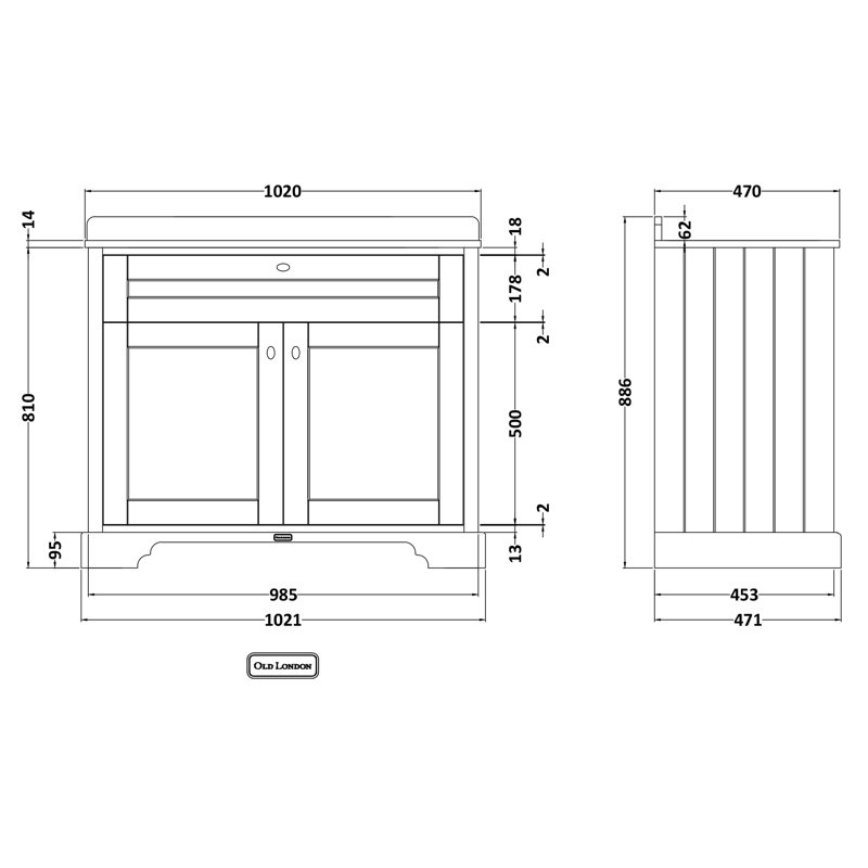 Old London 1020mm Single Bathroom Vanity with Integrated Stone Basin, Cream
