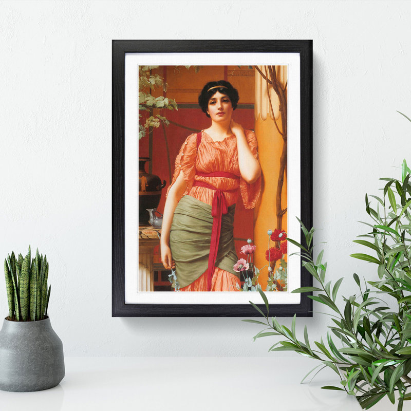Nerissa by John William Godward - Picture Frame Painting, 65cm H x 48cm W x 2cm D, Black Framed