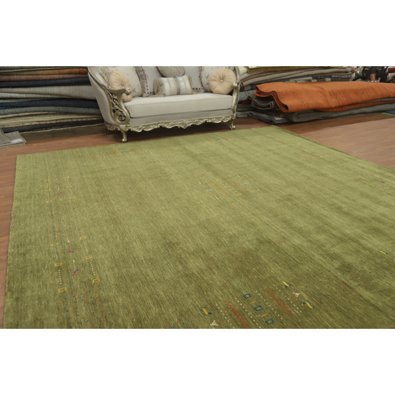 Tapis oriental tribal en laine vert carré 12 x 12