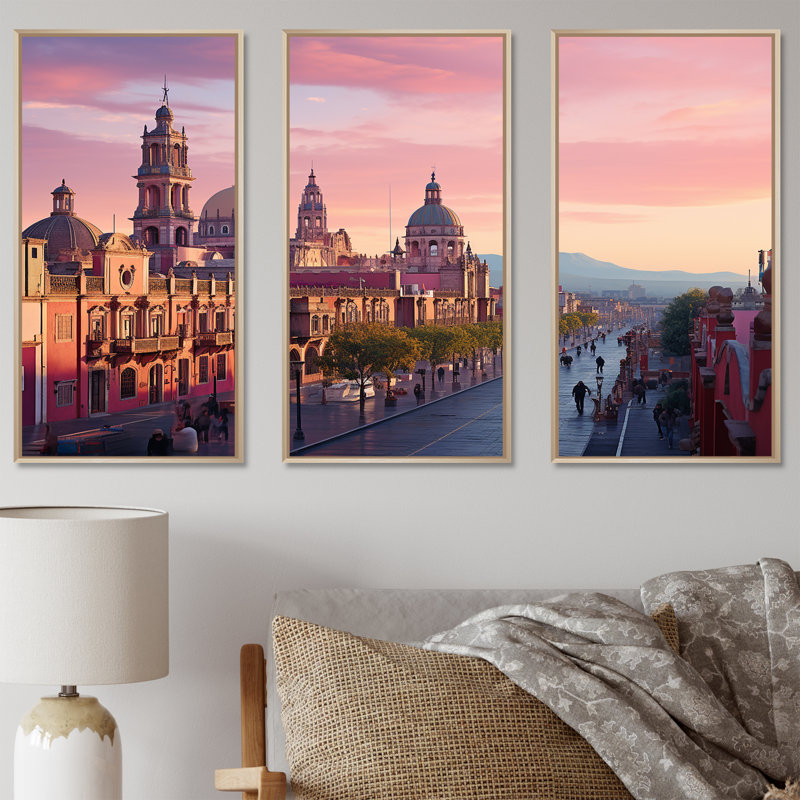 Zocalo, Mexique, paysage, ensemble d'art sur toile, Cadre naturel flottant, H 32 po x l 48 po x P 1 po