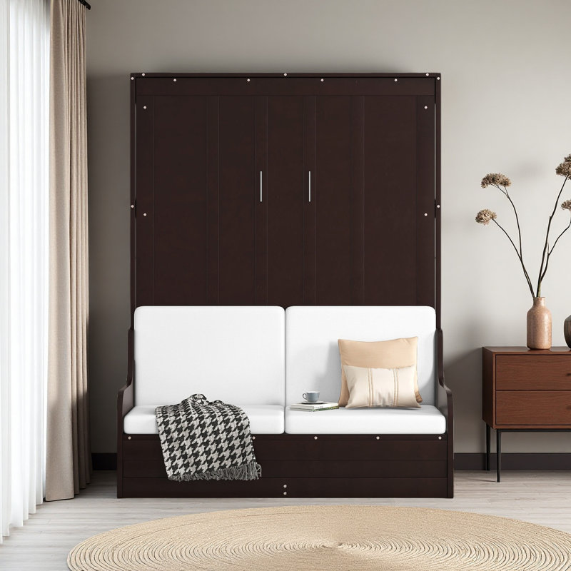 Grand lit escamotable mural avec coussin, Espresso