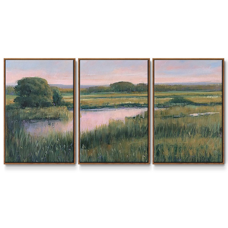 «Spring Marsh I», reproduction sur toile flottante 3 pièces, H 40 po x l 78 po x P 2 po, Noyer