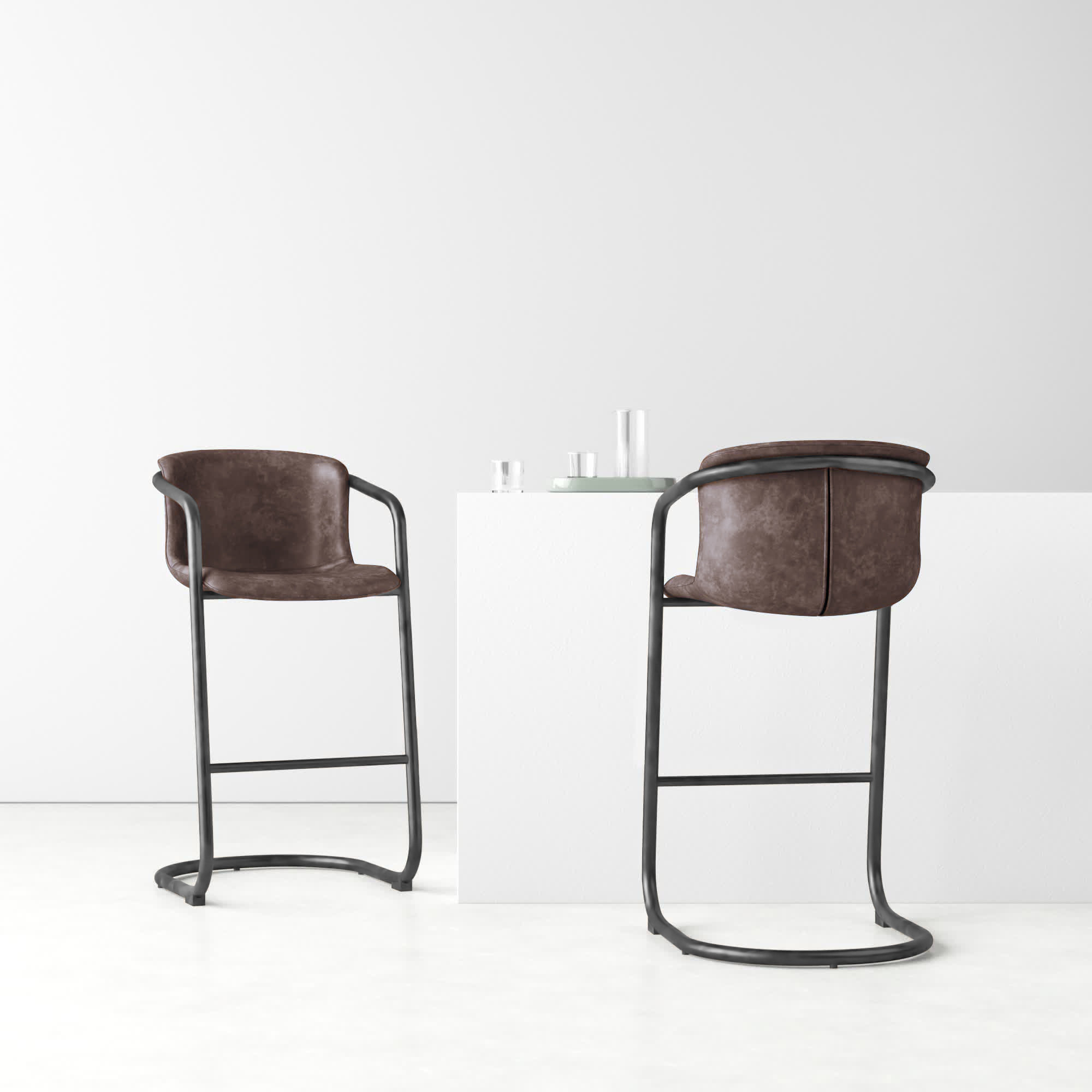 Higbee Genuine Leather Bar & Counter Stool, Bar Stool (29" Seat Height), Brown Genuine Leather