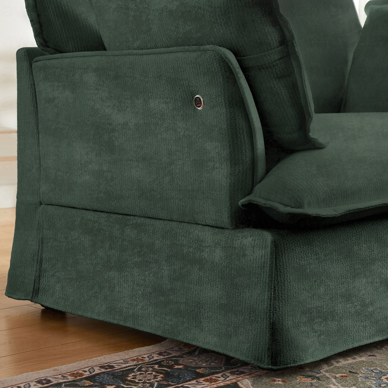 Fauteuil moderne en chenille avec charge intégrée, siège extra large et coussins polyvalents pour un confort ultime, Green
