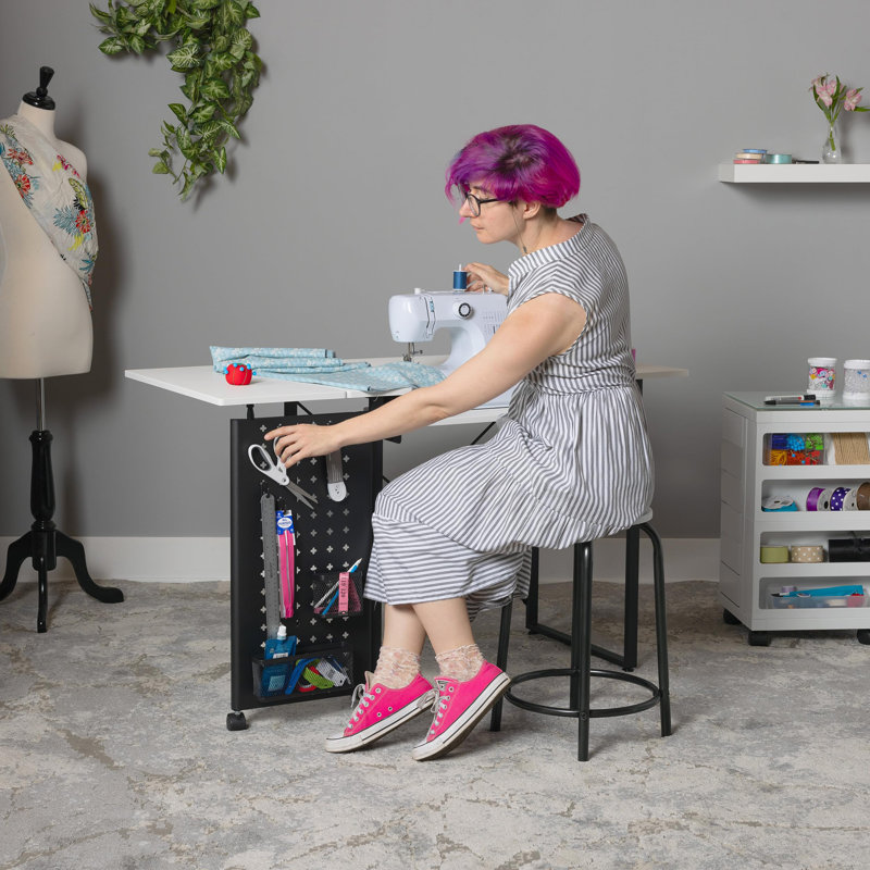 Sewing Table with Swingout Storage Panel, White