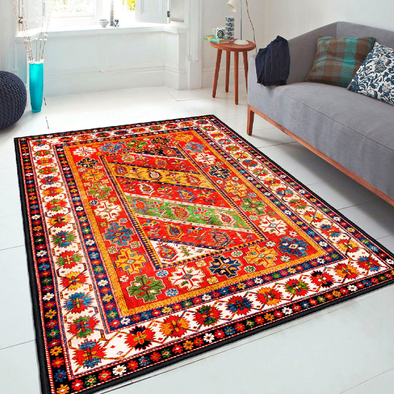 Luxurious Cotton Area Rug, 39.4 x 59.1 Inches | 100% Cotton, 1200 Grams per Sq Meter, Pile Height: 0.4 in, Total Thickness: 0.3 in | Antibacterial, Non-Slip PVC Underside, Machine Washable | Vibrant Red, Green, White & Yellow Design
