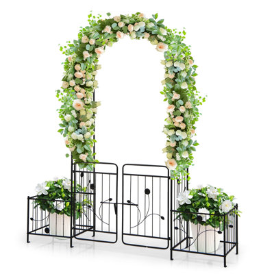 Garden Arch with Gate Garden Trellis with Planting Frame for Various Climbing Plant Outdoor Wedding Arch