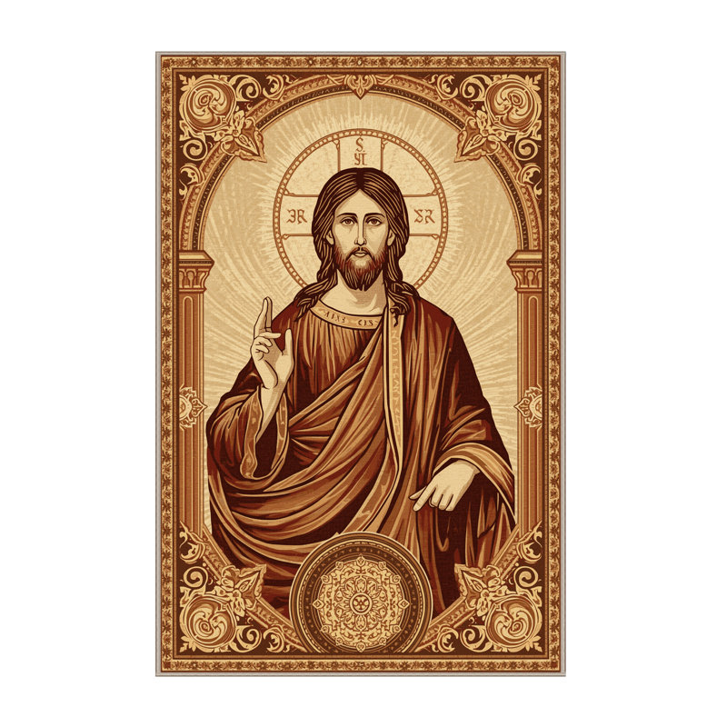 Tapis à motif d'arc traditionnel brun et beige lavable à la machine Oakridge, 8 x 12