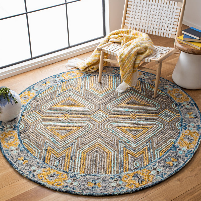 Tapis gris / beige en laine Brashear, Rond 6 pi