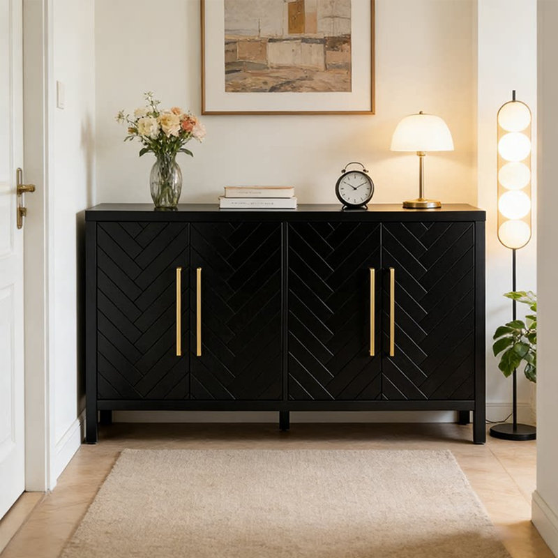 Armoire latérale de style Mid-Century, Noir, H 31,5 po x l 47,24 po x P 15,75 po
