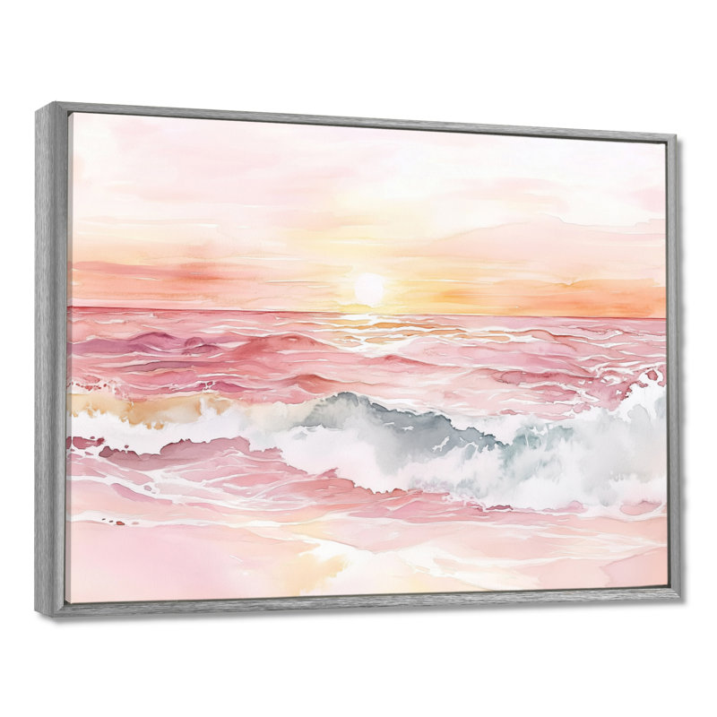 Décoration murale Blush Ocean Glow II - rivage blanc, H 30 po x l 40 po, Encadrement argenté