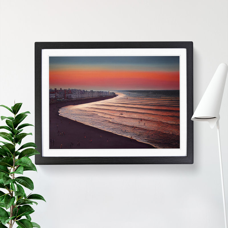 Beach At Sunset - Single Picture Frame Painting, Black, 46cm H x 64cm W x 2cm D